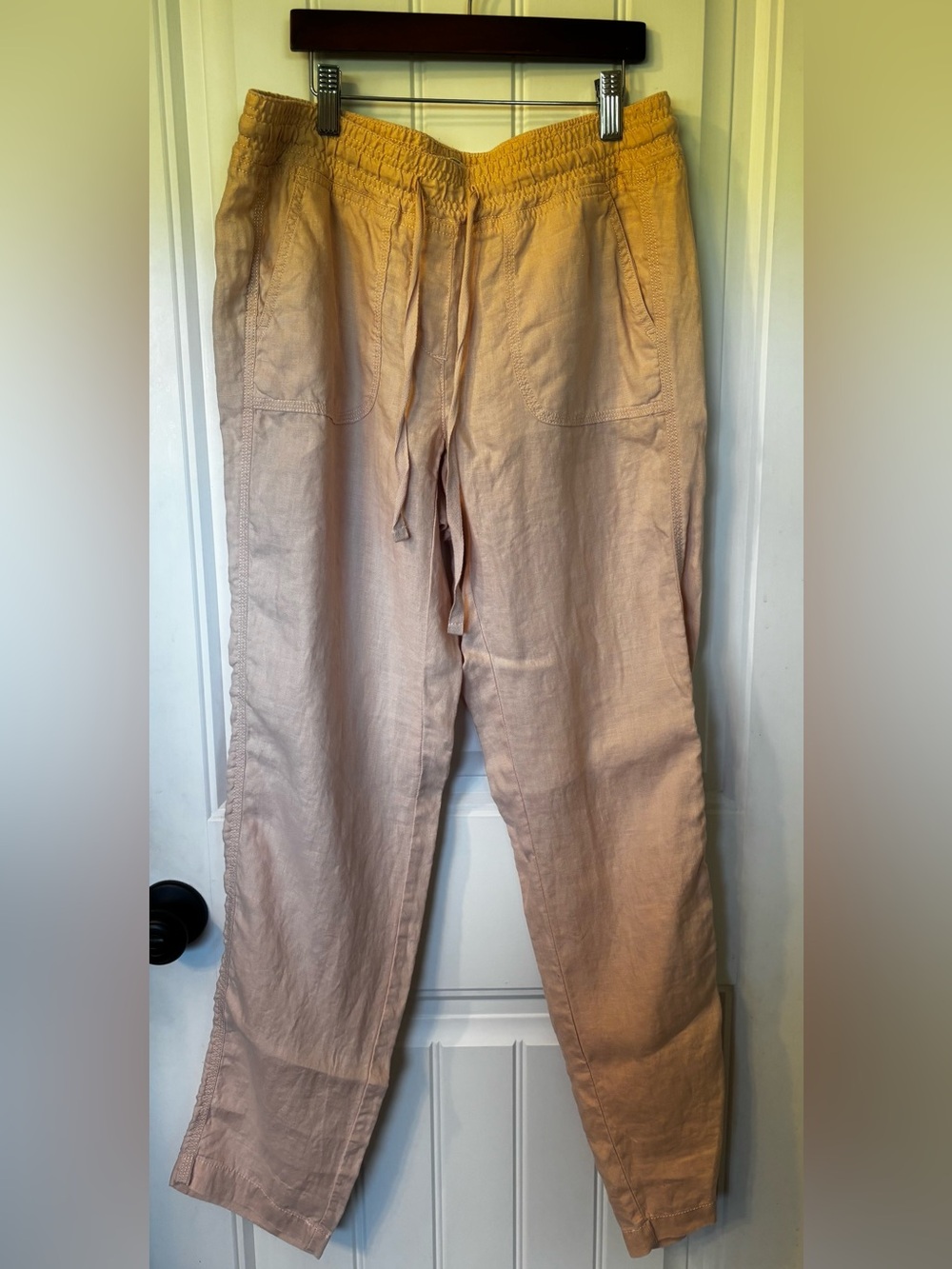 LOFT Peach Smocked Waist Linen Blend Pants